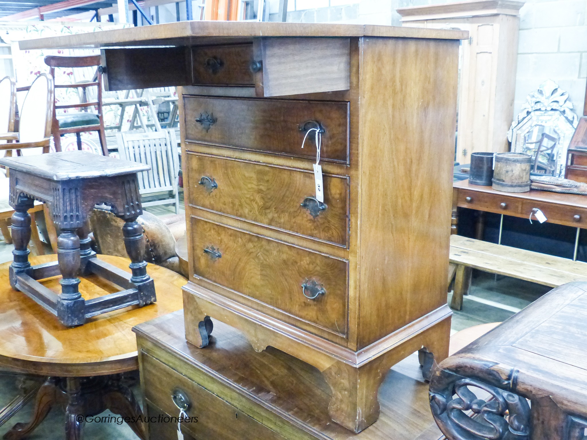 A reproduction George I style walnut bachelor chest, width 59cm, depth 35cm, height 80cm